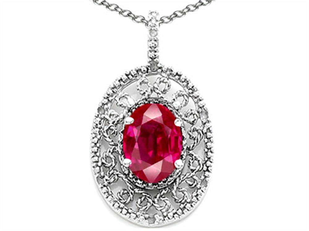 Tommaso Design Oval 9x7mm Created Ruby Pendant Necklace