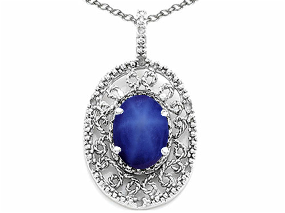 Tommaso Design Oval 9x7mm Created Star Sapphire Filigree Pendant Necklace
