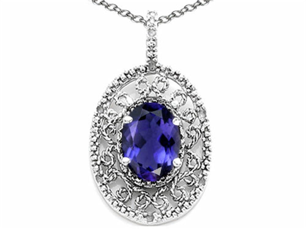 Tommaso Design Oval 9x7mm Genuine Iolite Pendant Necklace