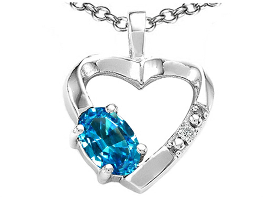 Tommaso Design Oval 6x4 mm Genuine Blue Topaz Heart Pendant Necklace