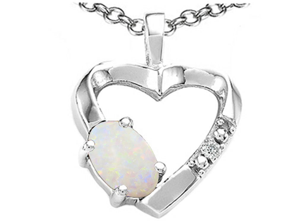 Tommaso Design Oval 6x4 mm Genuine Opal Heart Pendant Necklace