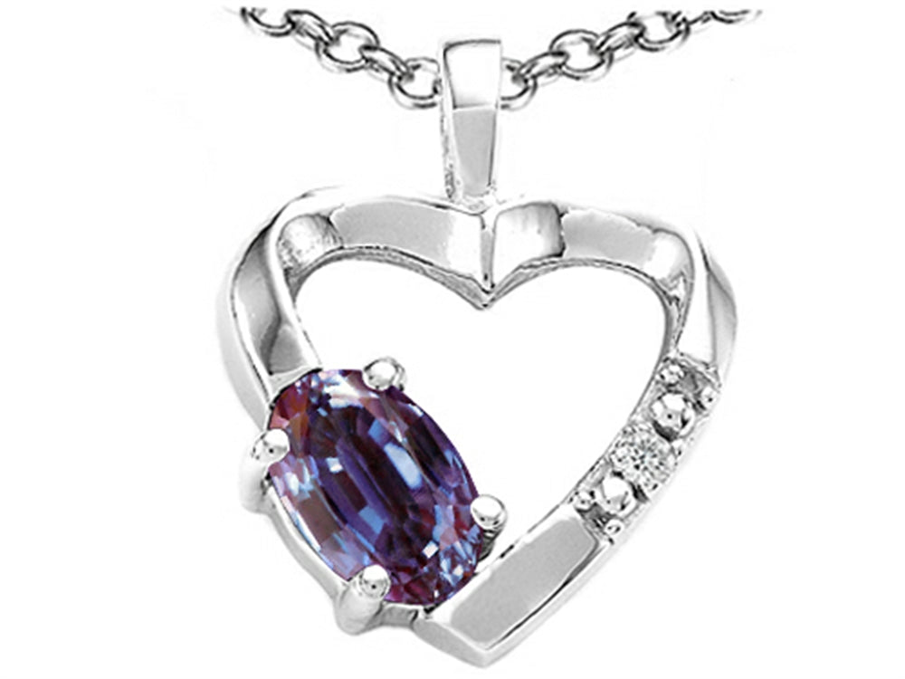 Tommaso Design Oval 6x4 mm Simulated Alexandrite Heart Pendant Necklace