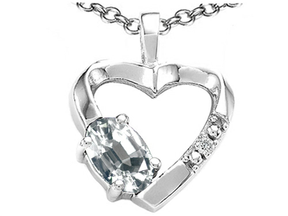 Tommaso Design Oval 6x4 mm Genuine White Topaz Heart Pendant Necklace
