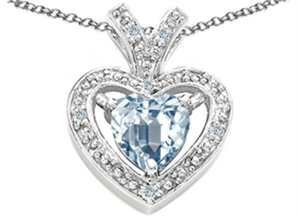 Tommaso Design Heart Shape 6 mm Genuine Aquamarine Pendant Necklace