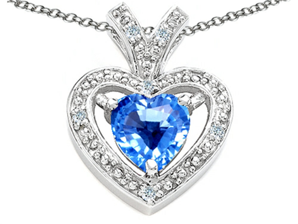 Tommaso Design Heart Shape 6 mm Genuine Blue Topaz Pendant Necklace
