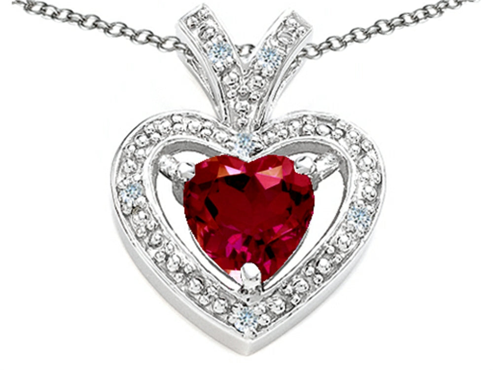 Tommaso Design Heart Shape 6mm Created Ruby Pendant Necklace