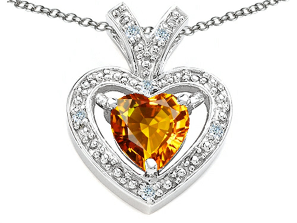 Tommaso Design Heart Shape 6 mm Genuine Citrine Pendant Necklace