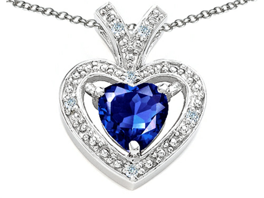 Tommaso Design Heart Shape 6 mm Created Blue Sapphire Pendant Necklace