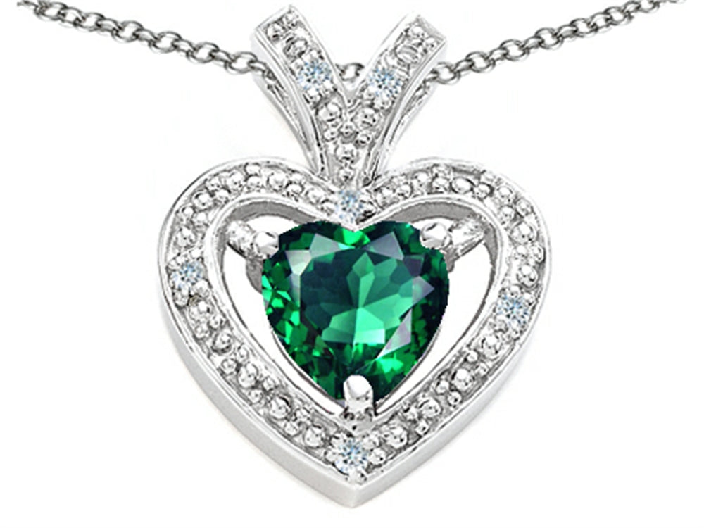 Tommaso Design Heart Shape 6mm Simulated Emerald Pendant Necklace