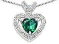 Tommaso Design Heart Shape 6mm Simulated Emerald Pendant Necklace
