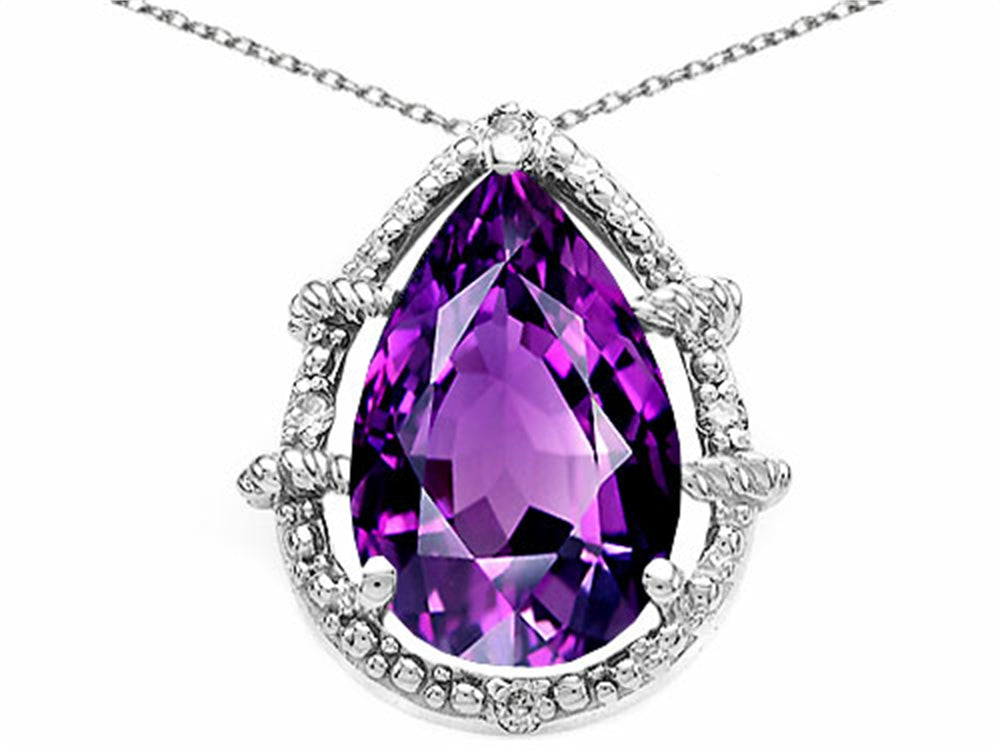 Tommaso Design Pear Shape 11x8mm Genuine Amethyst Pendant Necklace