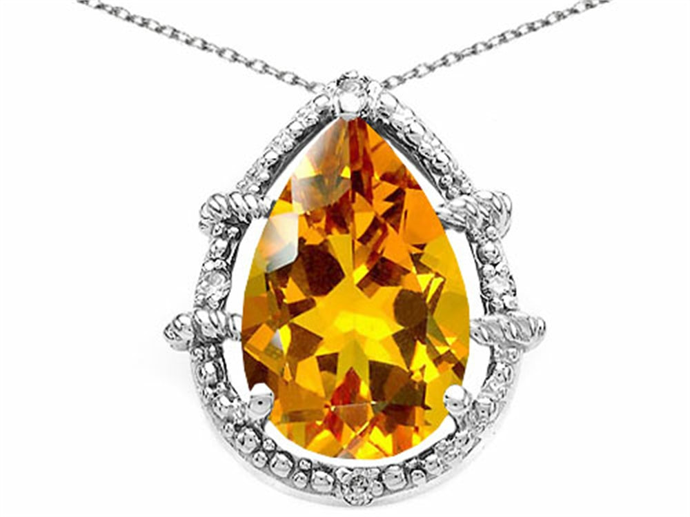 Tommaso Design Pear Shape 11x8mm Genuine Citrine Pendant Necklace