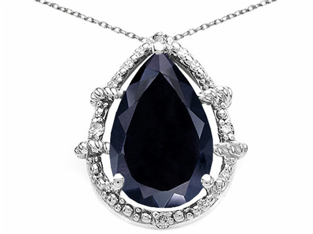 Tommaso Design Pear Shape 11x8mm Genuine Black Sapphire Pendant Necklace