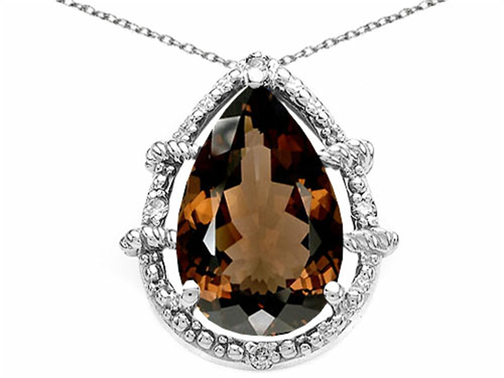 Tommaso Design Pear Shape 11x8mm Genuine Smoky Quartz Pendant Necklace