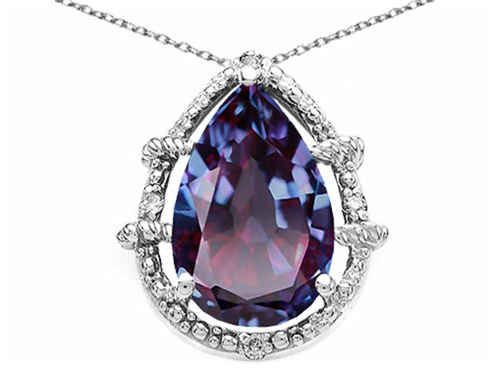 Tommaso Design Pear Shape 11x8mm Simulated Alexandrite Pendant Necklace