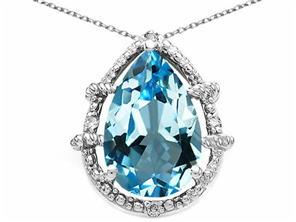 Tommaso Design Pear Shape 11x8mm Genuine Blue Topaz Pendant Necklace