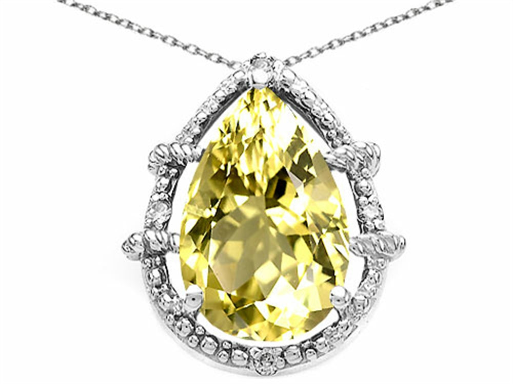 Tommaso Design Pear Shape 11x8mm Genuine Lemon Quartz Pendant Necklace