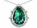 Tommaso Design Pear Shape 11x8mm Simulated Emerald Pendant Necklace