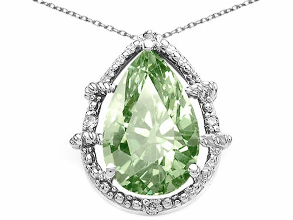 Tommaso Design Pear Shape 11x8mm Green Amethyst Pendant Necklace