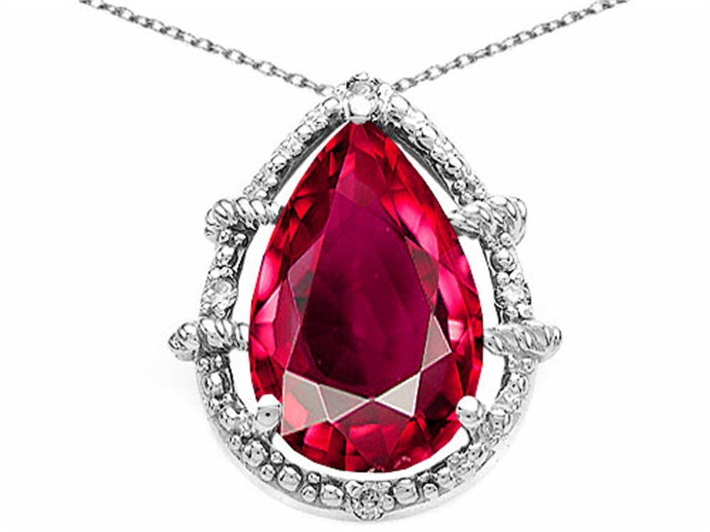 Tommaso Design Pear Shape 11x8mm Created Ruby Pendant Necklace