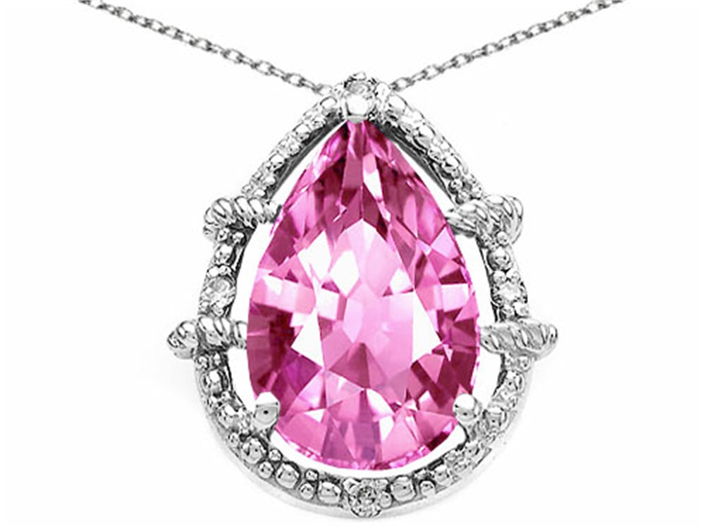 Tommaso Design™ Pear Shape 11x8mm Created Pink Sapphire Pendant Necklace