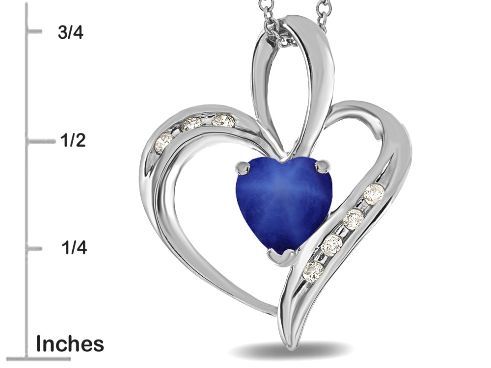 Star K Heart Shape 6mm Created Star sapphire and Diamond Pendant Necklace