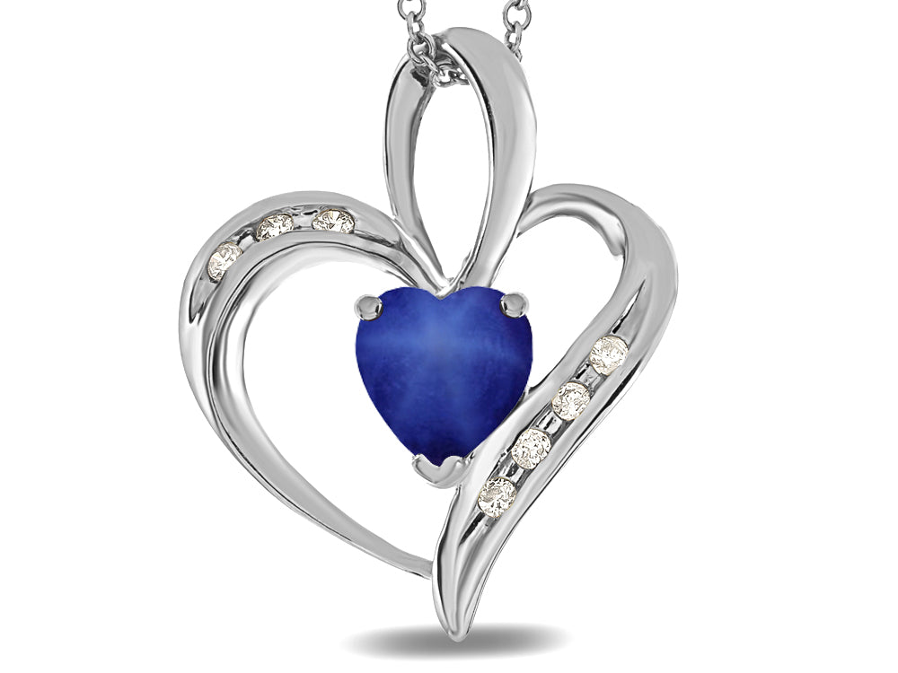 Star K Heart Shape 6mm Created Star sapphire and Diamond Pendant Necklace