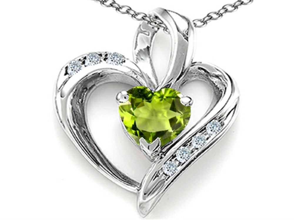 Tommaso Design Heart Shape 6mm Genuine Peridot and Diamond Pendant Necklace