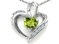 Tommaso Design Heart Shape 6mm Genuine Peridot and Diamond Pendant Necklace