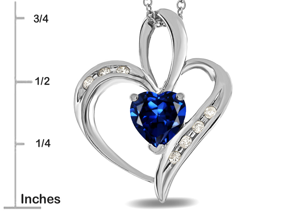 Star K Heart Shape 6mm Created Sapphire Pendant Necklace