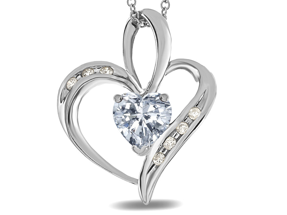 Star K Heart Shape 6 mm Genuine White Topaz Pendant Necklace