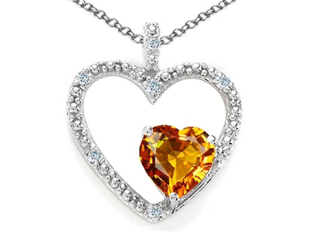 Tommaso Design Heart Shape 6 mm Genuine Citrine Pendant Necklace