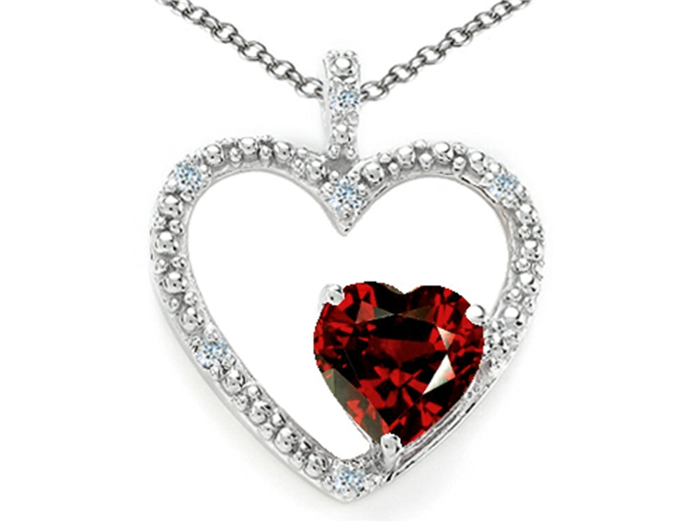 Tommaso Design Heart Shape 6 mm Genuine Garnet Pendant Necklace