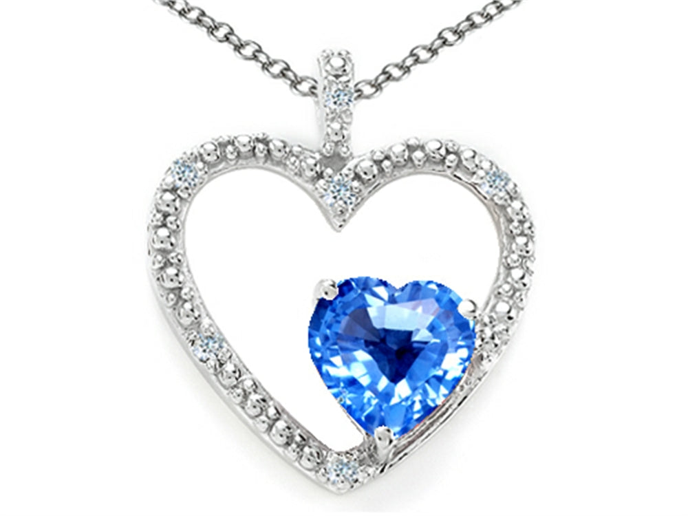 Tommaso Design Heart Shape 6 mm Genuine Blue Topaz Pendant Necklace