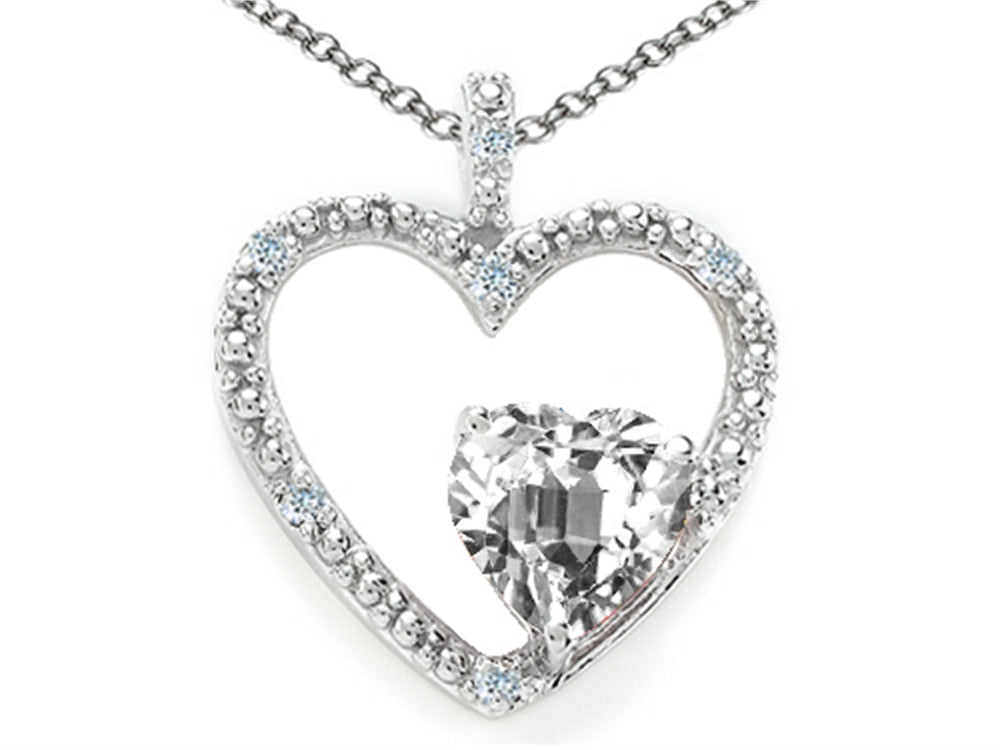 Tommaso Design Heart Shape 6 mm Genuine White Topaz Pendant Necklace