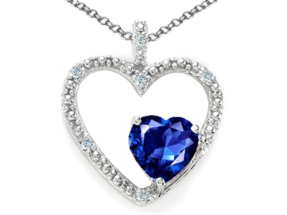 Tommaso Design Heart Shape 6 mm Created Blue Sapphire Pendant Necklace