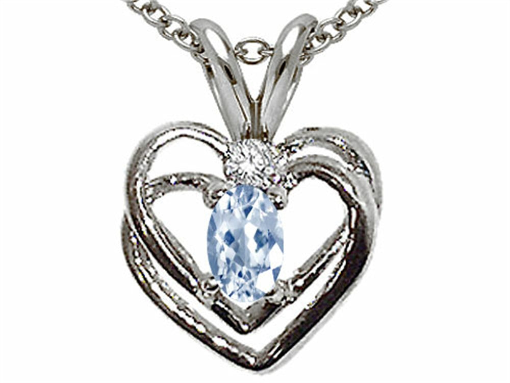 Tommaso Design Oval 5x3mm Genuine Aquamarine Heart Pendant Necklace