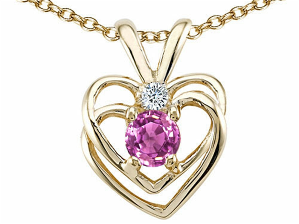 Tommaso Design Round 4mm Genuine Pink Tourmaline Heart Pendant Necklace