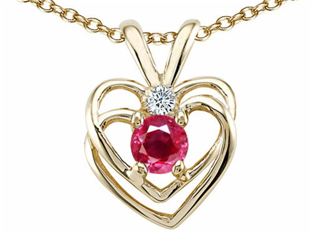 Tommaso Design Genuine Ruby and Diamond Heart Pendant Necklace