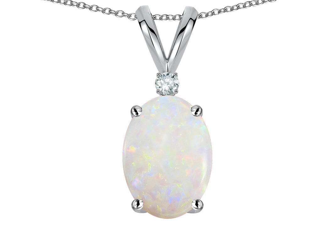 Star K  Oval 7x5mm Genuine Opal Classic Rabbit Ears Pendant Necklace