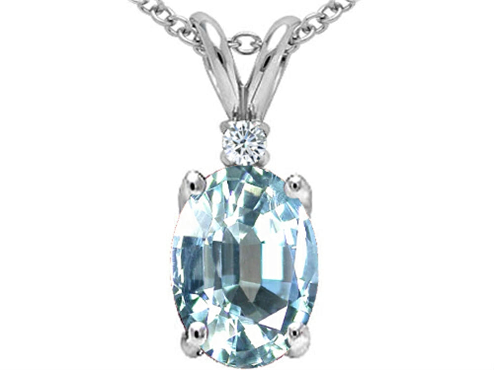 Tommaso Design Oval 8x6mm Genuine Aquamarine Pendant Necklace