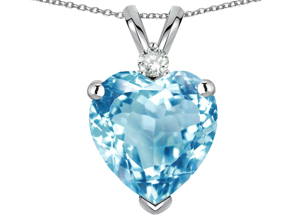 Star K 8mm Heart Shape Simulated Aquamarine Pendant Necklace