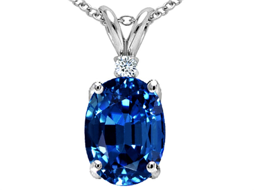 Tommaso Design Oval 8x6mm Created Blue Sapphire Pendant Necklace