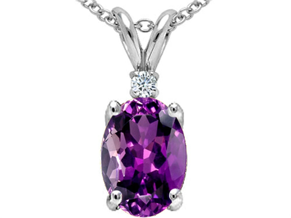Tommaso Design Oval 8x6mm Genuine Amethyst Pendant Necklace