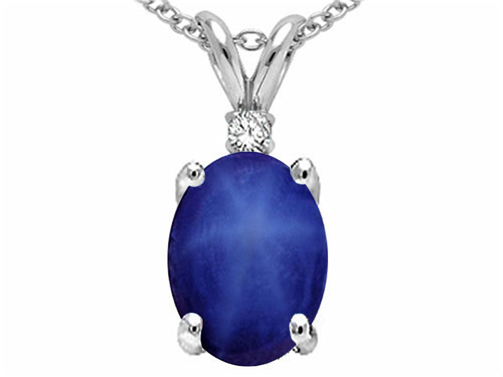 Tommaso Design Oval 7x5mm Created Star Sapphire Pendant Necklace