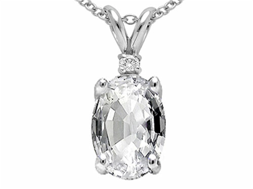 Tommaso Design Oval 8x6mm Genuine White Topaz Pendant Necklace