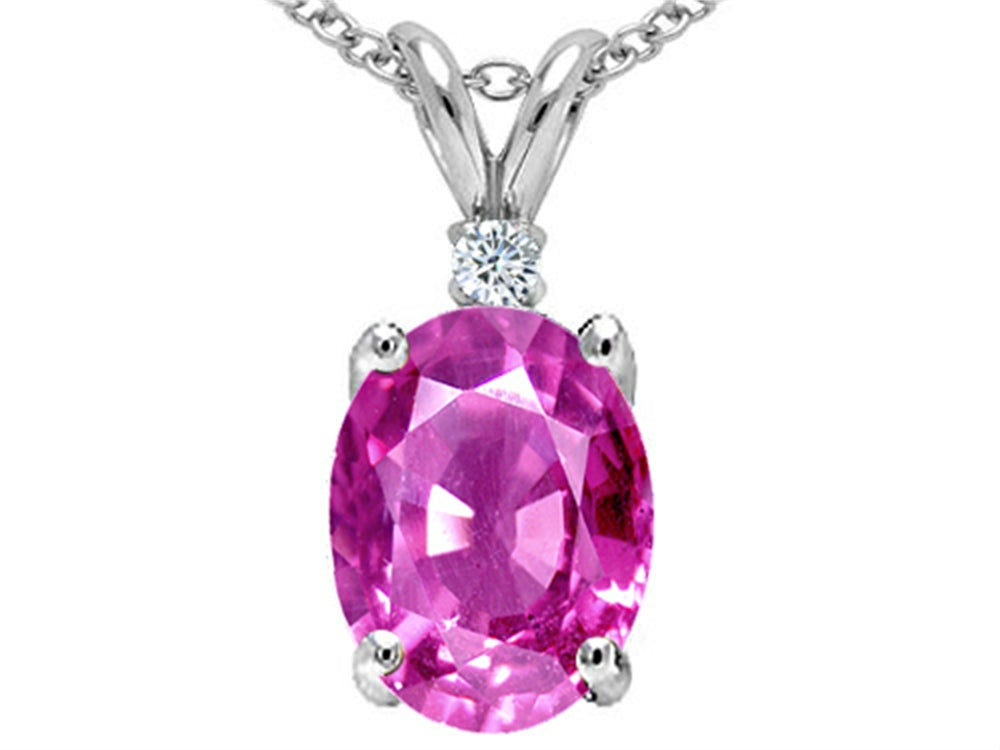 Tommaso Design™ Oval 8x6mm Created Pink Sapphire Pendant Necklace