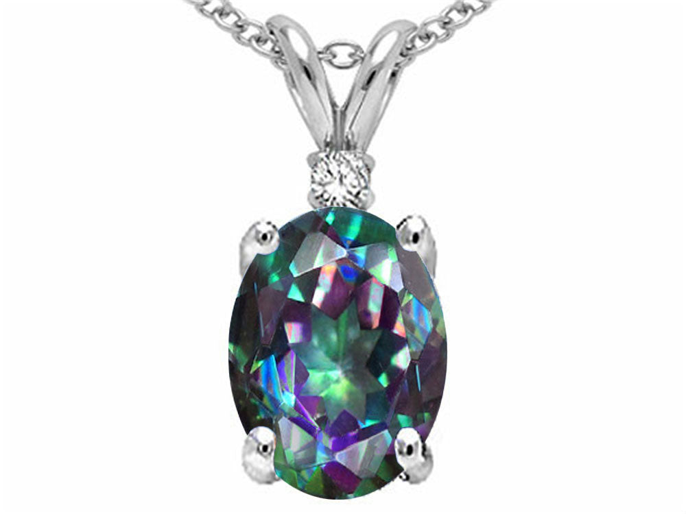 Tommaso Design Oval 8x6mm Mystic Rainbow Topaz Pendant Necklace