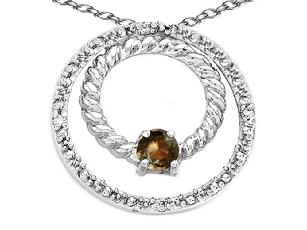 Tommaso Design Round 3mm Genuine Smoky Quartz Circle Pendant Necklace