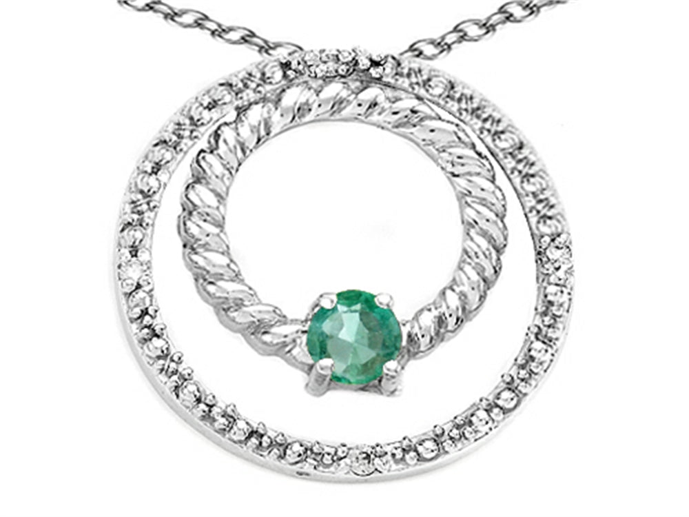 Tommaso Design Round 3mm Genuine Emerald Circle Pendant Necklace